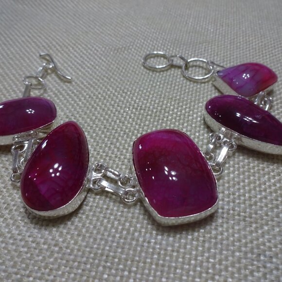 Gorgeous PINK SOLAR AGATE Handmade Sterling Bracelet Size 7 3/4" #940B - Picture 1 of 3